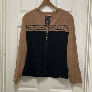 SCARLETT Lightweight Suede Blazer Chic Vintage Black Tan / Animal Print.